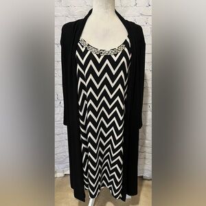 Haani Black Open Front 3/4 Sleeve Cardigan Sweater Dress Beaded Neck 3X